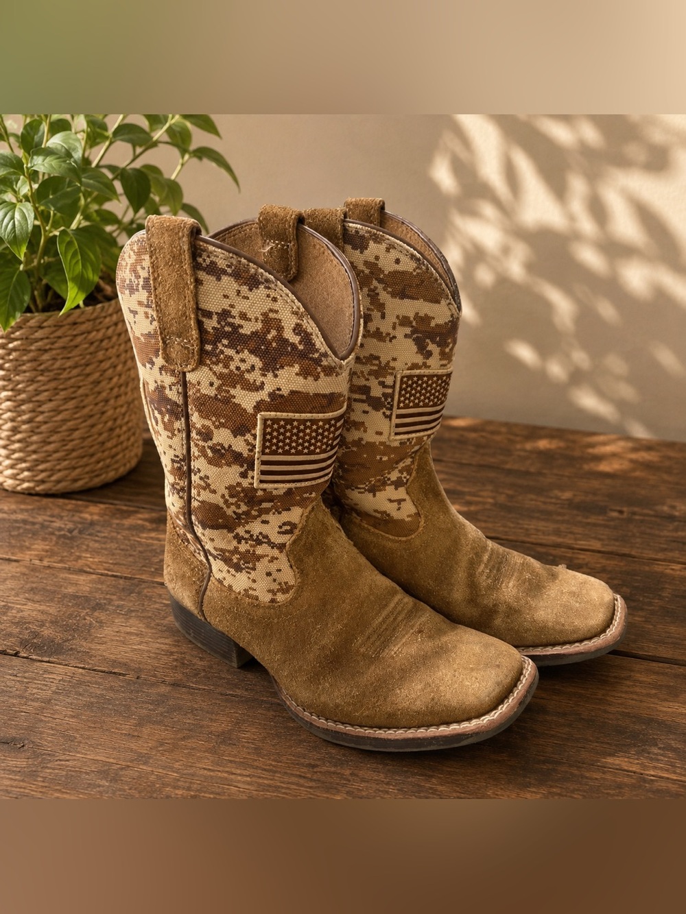 Ariat Kids Sport Patriot Western Boots Youth 13 Camo American Flag Leather